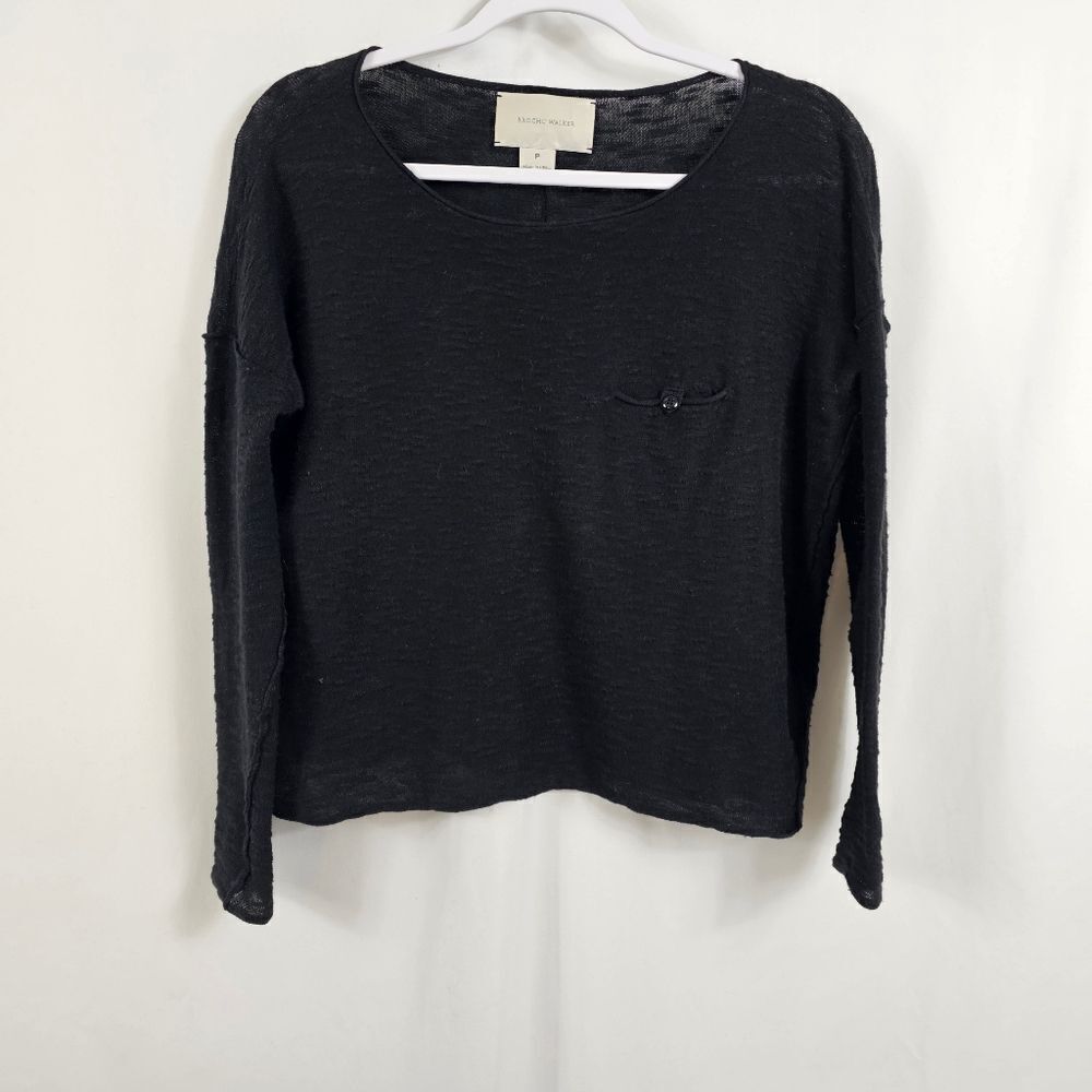 Brochu Walker Cotton/Linen Blend Round Neck Sweater in Charcoal - Size P